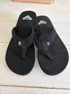 Roxy Kids Black Braided Strap Flip Flops